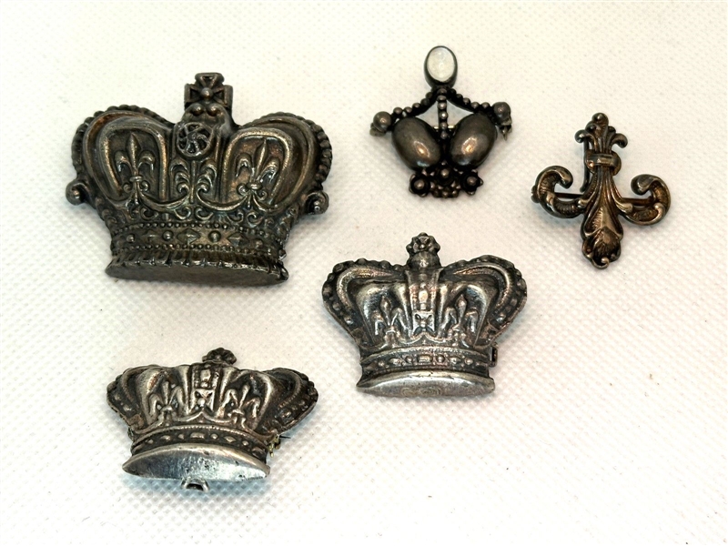 (5) Sterling Silver Crown Brooches