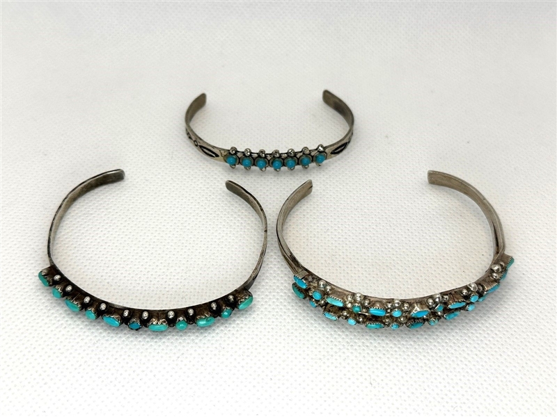 (3) Sterling Silver Turquoise Cuff Bracelets