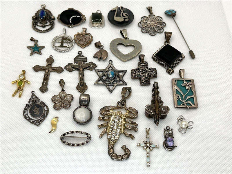 Group of Sterling Silver Pendants and Brooches