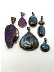 (6) Sterling Silver Pendants in Druzy, Butterfly Wing