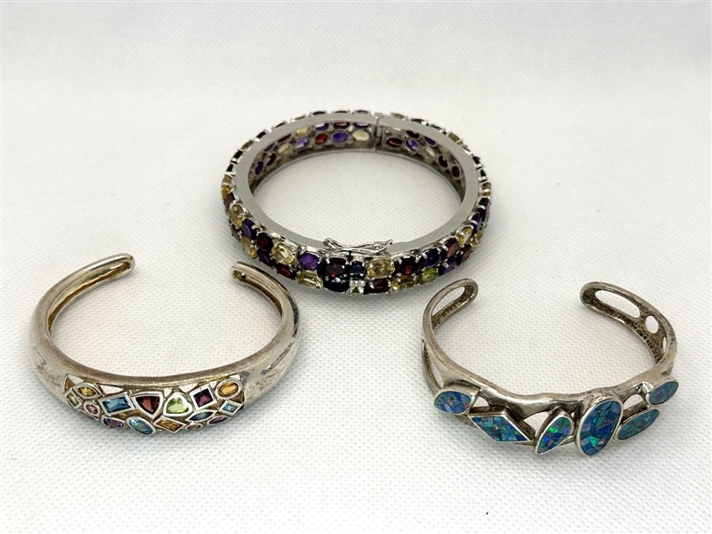 (3) Sterling Silver Bangle and Cuff Bracelets