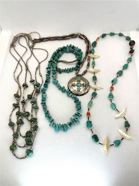 (4) Native American Sterling Silver Turquoise Necklaces