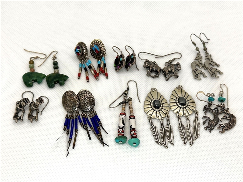 (10) Pairs Native American Sterling Silver Earrings