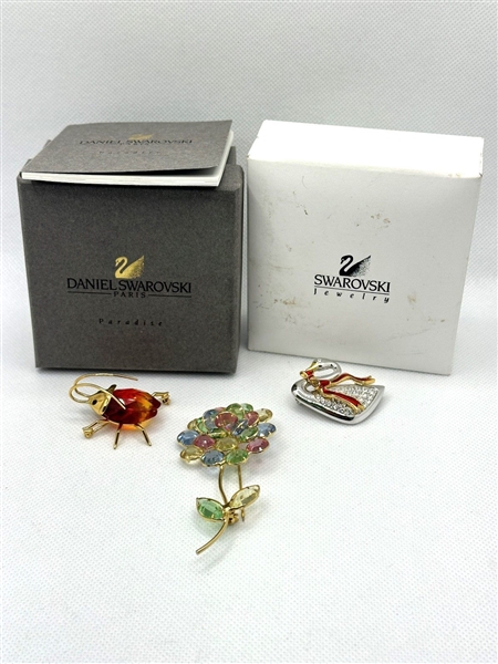 (3) Swarovski Crystal Brooches