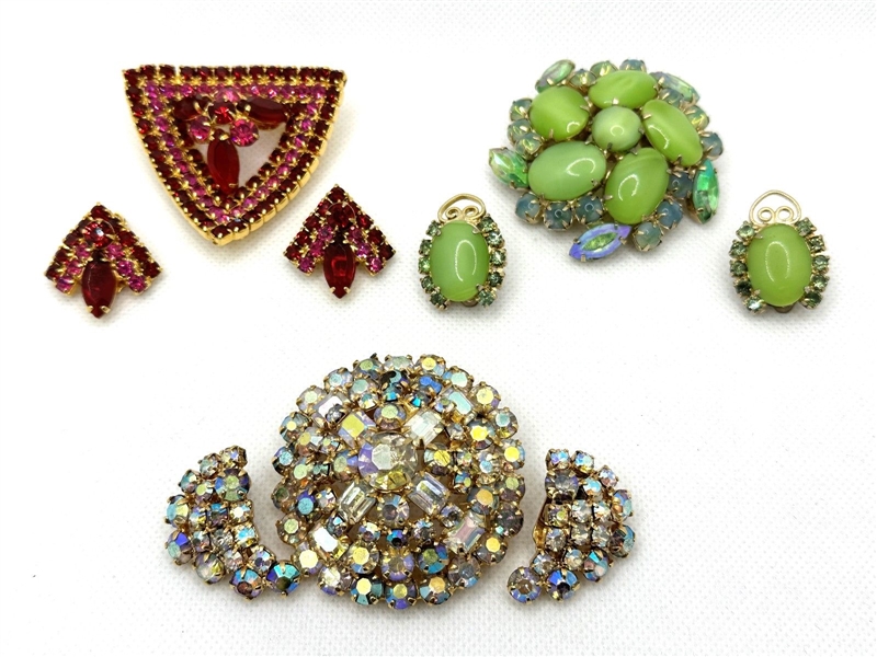 (3) Brooch and Earring Costume Sets