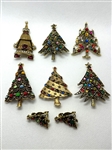 (6) Hollycroft Christmas Tree Brooches and Earring Set