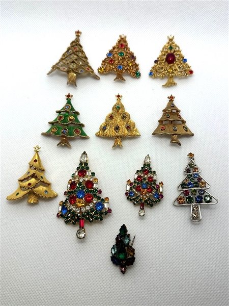 (11) Signed Christmas Tree Brooches