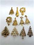 (10) Christmas Tree, Wreath Brooches, and Earring Pair