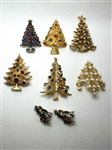 (7) Christmas Tree Brooches and Earring Set