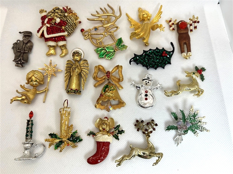 (16) Christmas Pins, Enamel and Rhinestones