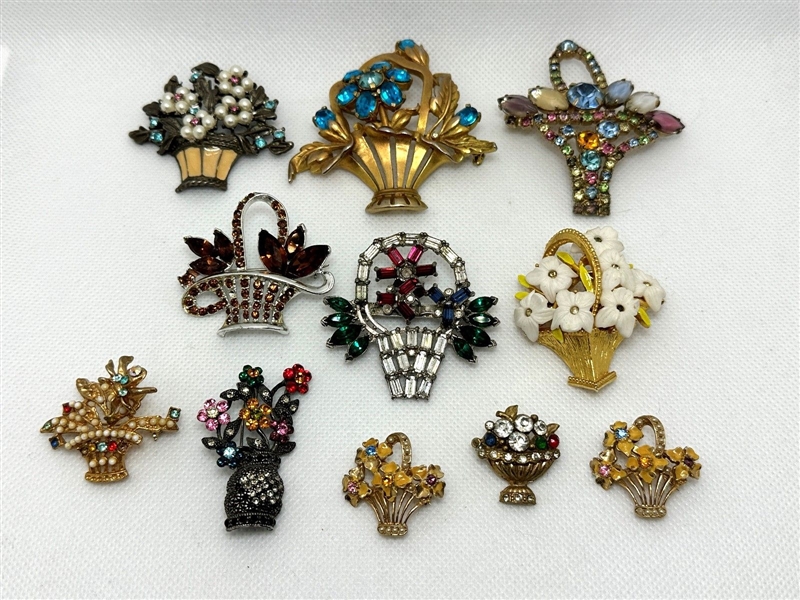 (11) Costume Flower Basket Brooches