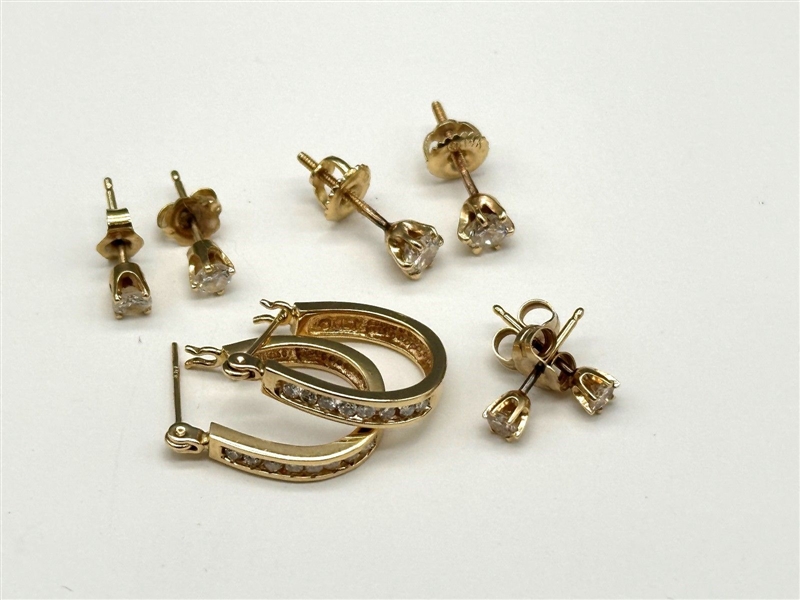 (4) Group of 14k Gold and Diamond Earrings