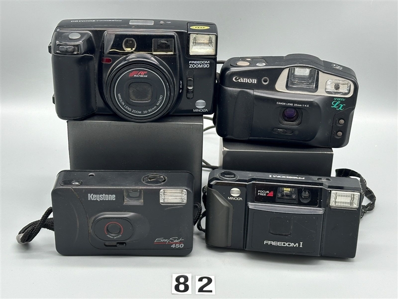 (4) 35mm Fixed Lens Cameras; Minolta, Canon, Keystone