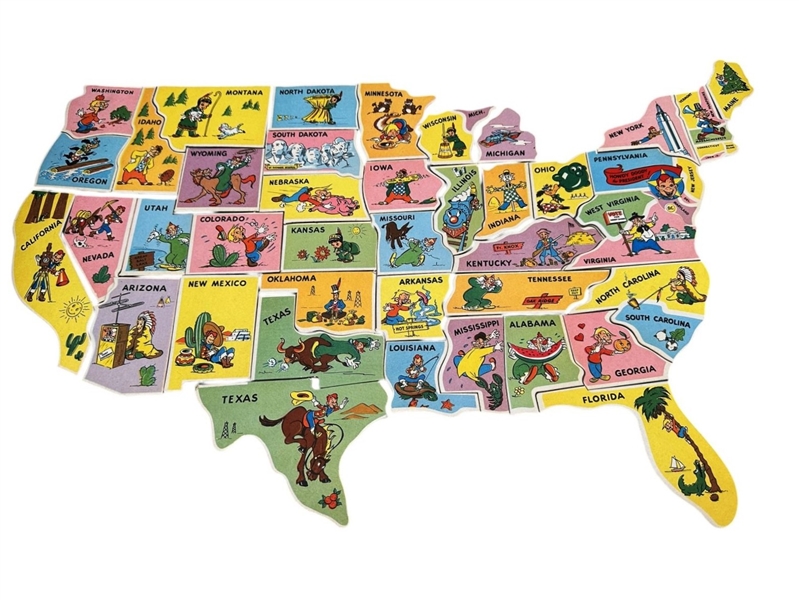 Rare 1953 Howdy Doody Puzzle Map from Burry Biscuit Corporation