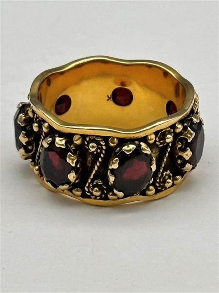 14k Gold and Emerald Cut Garnet Chunky Ring