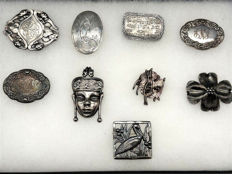 (9) Sterling Silver Brooches