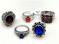 (5) Sterling Silver, Garnet and Sapphire Rings