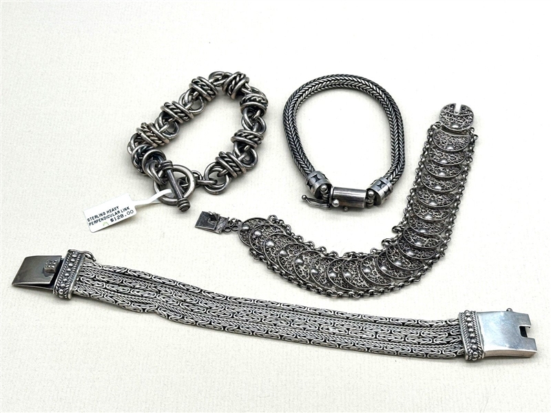(4) Solid Sterling Silver Bracelets