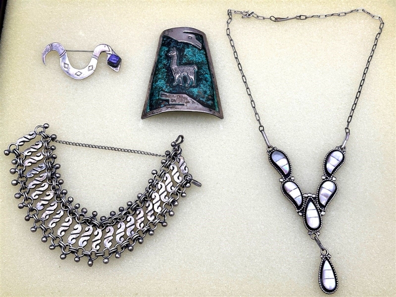 (4) Pieces of Sterling Silver Jewelry; Zuni, Taxco