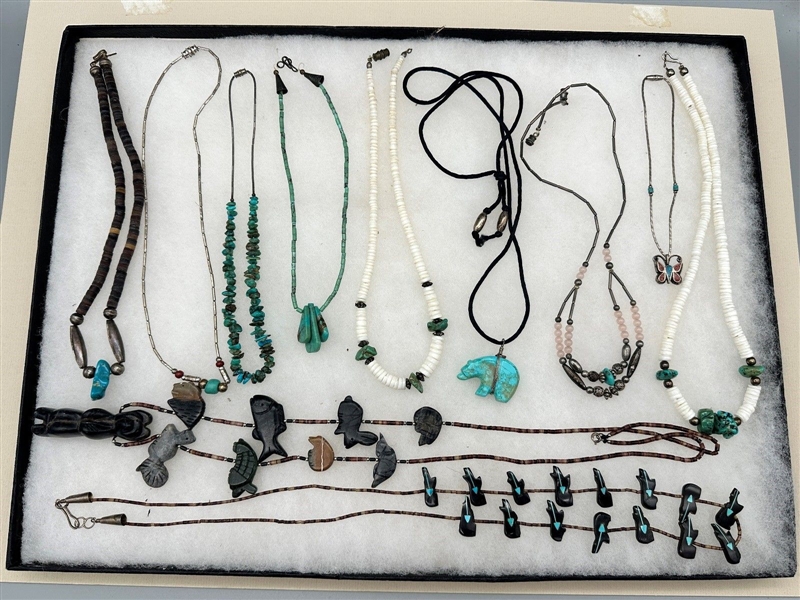 (11) Native American Sterling Silver and Turquoise Necklaces