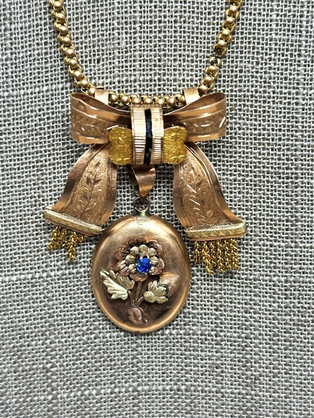 Gold Filled Victorian Mourning Drop Pendant Ribbon Necklace