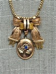 Gold Filled Victorian Mourning Drop Pendant Ribbon Necklace