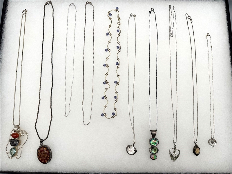 (10) Sterling Silver Necklaces With Pendants