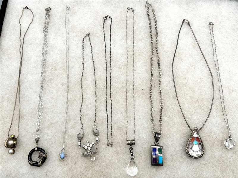 (9) Sterling Silver Necklaces With Pendants