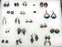 (20) Pairs Group of Sterling Silver Turquoise Earrings