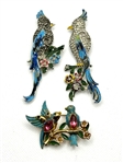 Unsigned Coro Enamel Parrot Duette Brooches