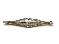 Filigreed Millgrained 18k Yellow Gold, Platinum, Diamond Edwardian (1901-1920) Bar Brooch