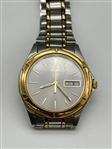 Seiko Two Tone Quartz Day Date Black Face Mens Watch