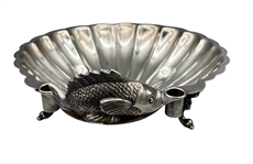 Sheridan Silver Plated Three Footed Serving Dish with Fish Accent and Two Wells