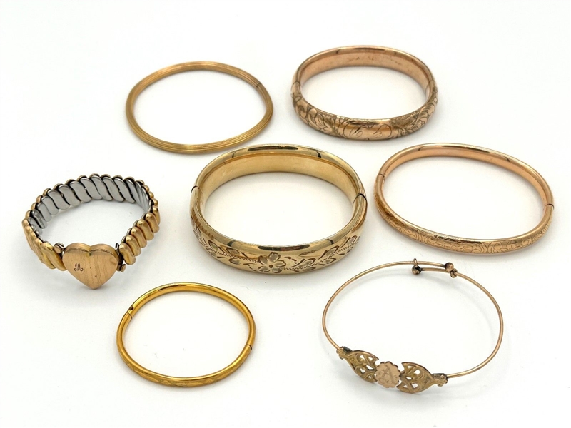 (7) Gold Filled Bangle Bracelets Including Childs Bracelet