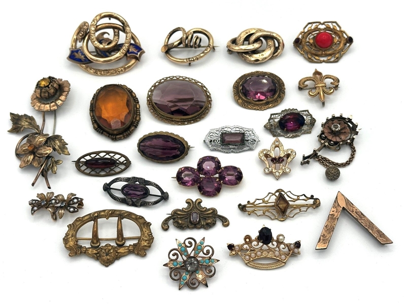 Group of Victorian Gold Filled Jewelry, Gemstones
