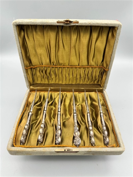 (6) Sterling Handle Nut/Button Tool in Display Case
