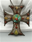 Oversize Sterling Silver Cross With Cabochon Stones With Chain