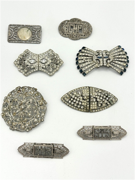 (8) Art Deco Duette Rhinestone Brooches