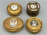 (4) Guilloche Enamel Lidded Dresser Boxes Hand Painted Portraits