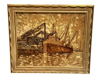Steamer Ship Oil on Board Signed and Framed