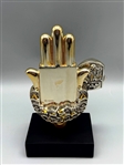 Silver Judaica Hamsa Hand, Hand Of Miriam on Pedestal by H. Karshi