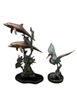 (2) Brass Sculptures Dolphins and Heron