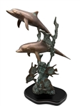 (2) Brass Sculptures Dolphins and Heron