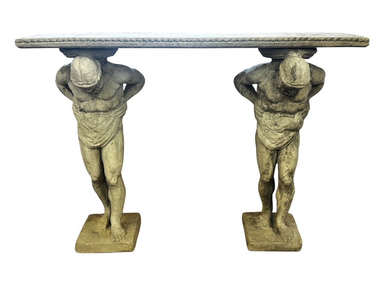 Cast Cement Atlas Cement Top Table Outdoor Sculpture