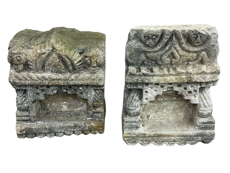 Pair of Sandstone Indian Mughal Aala Oil Lamps 