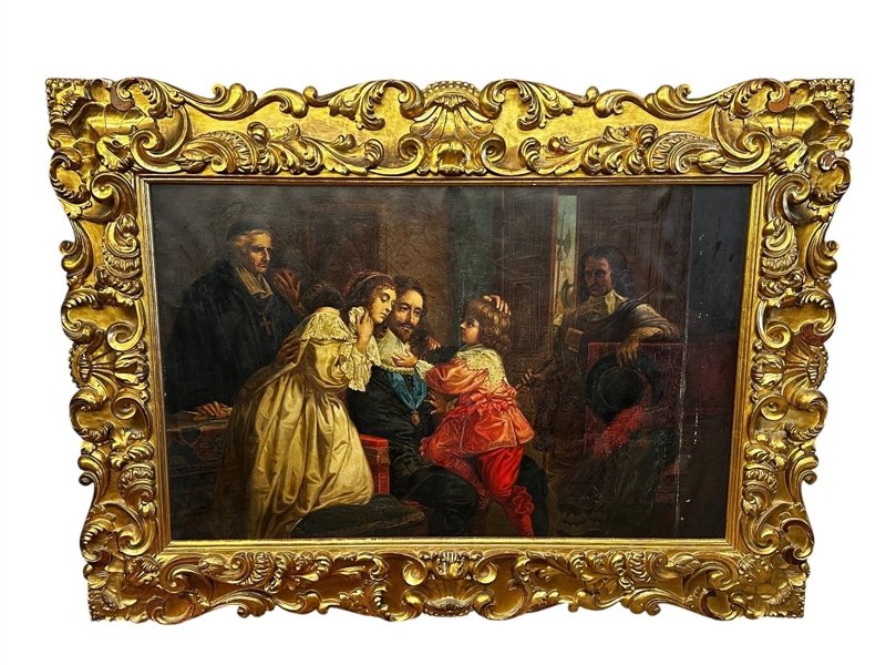 Oil on Canvas "Charles I Bidding Farewell to His Sons Before Execution" Reproduction 1889 Magnificent Gilded Frame