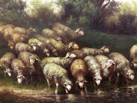 Palatial Gilded Frame Set with Oil on Canvas of Landscape With Sheep