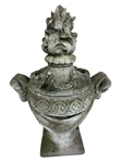 Lidded Cement Garden Urns Drop Apron Male Face Detail