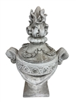 Lidded Cement Garden Urns Drop Apron Male Face Detail