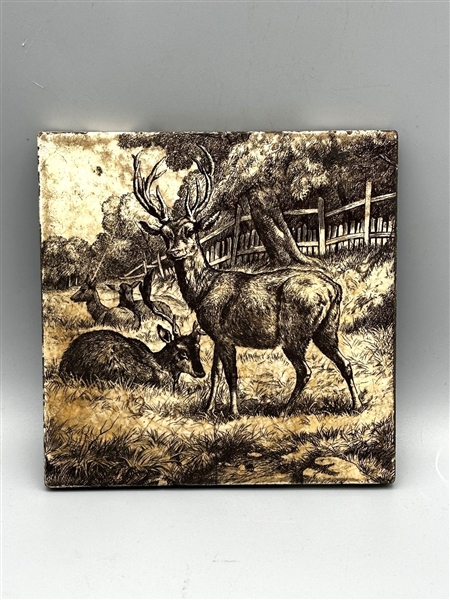 Mintons China Works Stoke on Trent Tile Deer Scene